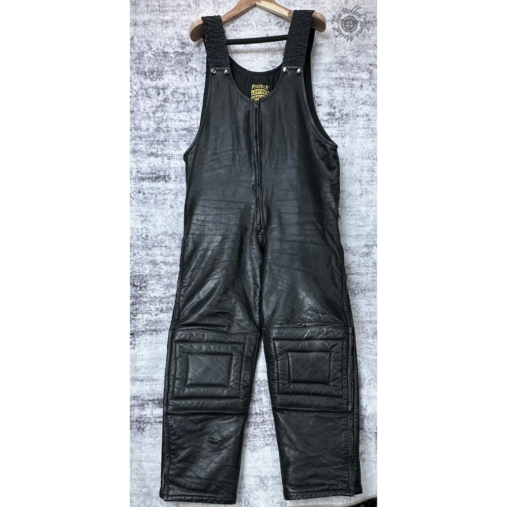 VTG Protech Leather Apparel Mens XXL Black 3M Thinsulate Bib Snowmobile Overalls